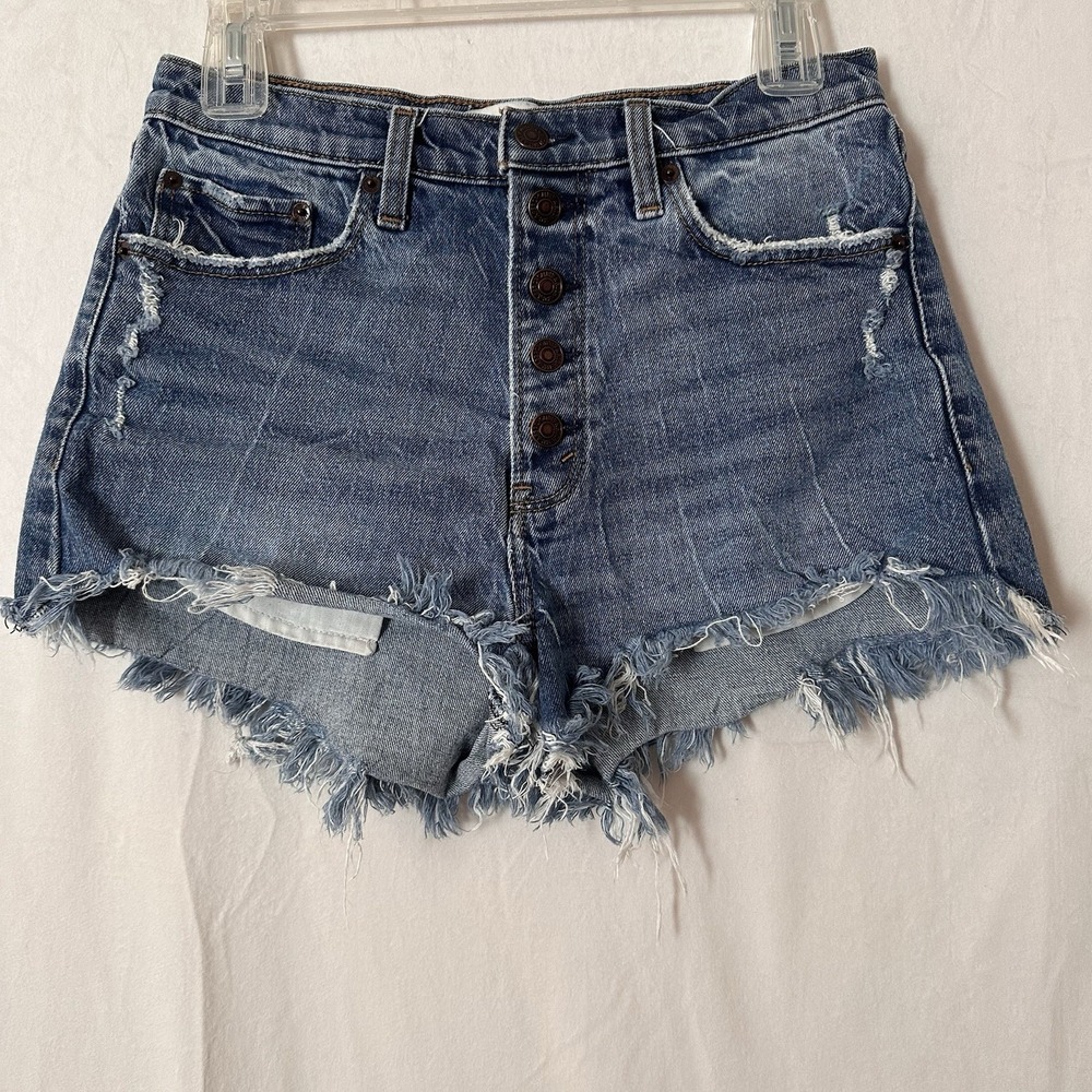 Abercrombie & Fitch Women's Blue Denim Distressed High Rise Mom Shorts Size 27/4